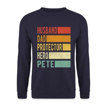 Pete Name Papa Geschenk - Unisex Pullover - Navy - Vorne - Alina (178cm) & Michal (187cm)