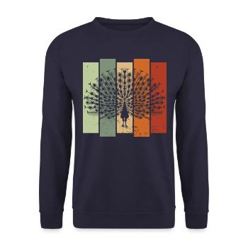 Paon rétro Birdwatching Bird Watcher - Sweat-shirt Unisexe - marine - Devant - Alina (178cm) & Michal (187cm)