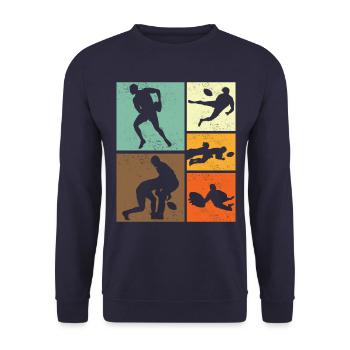 Design de joueur de Rugby Vintage rétro - Sweat-shirt Unisexe - marine - Devant - Alina (178cm) & Michal (187cm)
