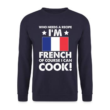 Cuisine française Cuisinier Chef Je suis français Bien sûr que je - Sweat-shirt Unisexe - marine - Devant - Alina (178cm) & Michal (187cm)