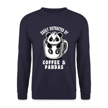 Pandas & Kaffee leicht ablenkbar Kaffee Panda - Unisex Pullover - Navy - Vorne - Alina (178cm) & Michal (187cm)