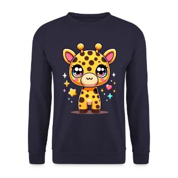 Charmantes Kawaii Giraffe Grafik T-Shirt für - Unisex Pullover - Navy - Vorne - Alina (178cm) & Michal (187cm)