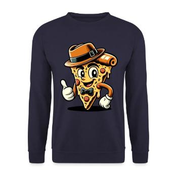 Pizza 50´s Cartoon Character Pizza Slice - Unisex Sweatshirt - navy - Front - Alina (178cm) & Michal (187cm)