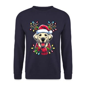 Labrador Retriever Weihnachts-Rentier-Weihnachtshund - Unisex Pullover - Navy - Vorne - Alina (178cm) & Michal (187cm)