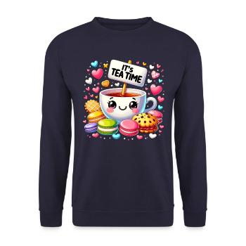 Thé Kawaii Mignon Amateur de Thé Cookie Gâteau Tea Time - Sweat-shirt Unisexe - marine - Devant - Alina (178cm) & Michal (187cm)