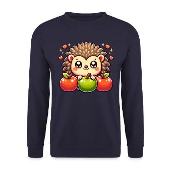 Igel mit Äpfeln Einzigartiges Naturdesign - Unisex Pullover - Navy - Vorne - Alina (178cm) & Michal (187cm)