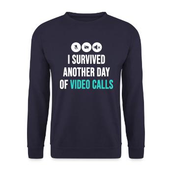 Remote-Mitarbeiter Lustige Idee Videoanrufe Besprechungen - Unisex Pullover - Navy - Vorne - Alina (178cm) & Michal (187cm)
