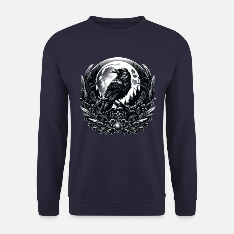 Mystischer Rabe und Mond: Gothic-Eleganz - Unisex Pullover - Navy
