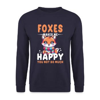 Entzückende Kawaii-Fuchsgrafik für Wildtiere - Unisex Pullover - Navy - Vorne - Alina (178cm) & Michal (187cm)