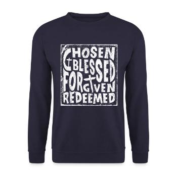 Chosen Forgiven Redeemed - Unisex Sweatshirt - navy - Front - Alina (178cm) & Michal (187cm)