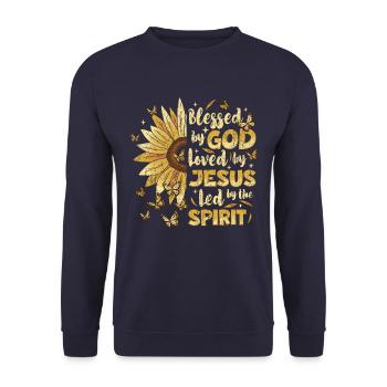Jesus Christ God Sunflower By God Love - Unisex Sweatshirt - navy - Front - Alina (178cm) & Michal (187cm)