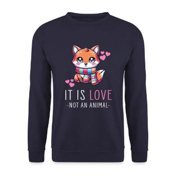 Kawaii Fuchs mit Schal Kunst - Es ist Liebe nicht an - Unisex Pullover - Navy - Vorne - Alina (178cm) & Michal (187cm)