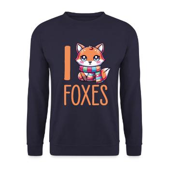 Charmant renard kawaii avec écharpe - parfait pour le renard - Sweat-shirt Unisexe - marine - Devant - Alina (178cm) & Michal (187cm)