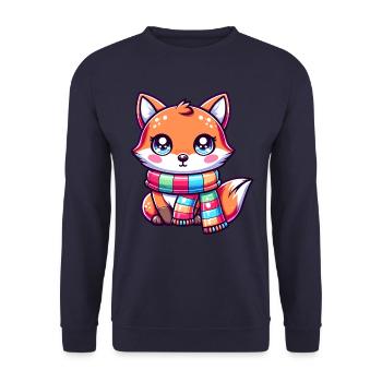 Niedlicher Fuchs mit Schal Fuchs Liebhaber Kawaii Fox - Unisex Pullover - Navy - Vorne - Alina (178cm) & Michal (187cm)
