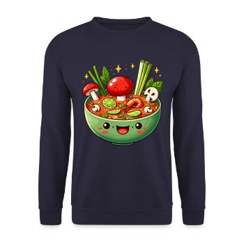 Kawaii Tom Yum Suppenschüssel Illustration für Thai - Unisex Pullover - Navy - Vorne - Alina (178cm) & Michal (187cm)