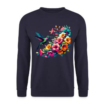 Hummingbird and Hibiscus Blossom Art - Unisex Sweatshirt - navy - Front - Alina (178cm) & Michal (187cm)