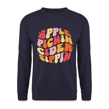 Apfel pickin Apfelwein Sippin Groovy Apfelwein - Unisex Pullover - Navy - Vorne - Alina (178cm) & Michal (187cm)