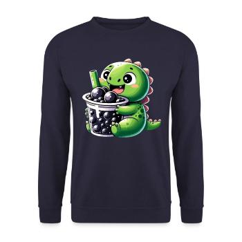 Boba Tee Drache Kawaii - Unisex Pullover - Navy - Vorne - Alina (178cm) & Michal (187cm)