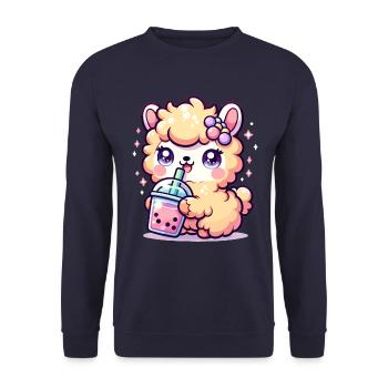 Lama kawaii sirote du thé à bulles Lama mignon thé Boba - Sweat-shirt Unisexe - marine - Devant - Alina (178cm) & Michal (187cm)