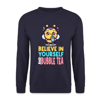 Kawaii Bee Bubble Tea Believe in Yourself Fun - Unisex Sweatshirt - navy - Front - Alina (178cm) & Michal (187cm)