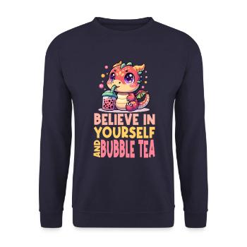 Kawaii Dragon Bubble Tea Boba Asian Inspired - Unisex Sweatshirt - navy - Front - Alina (178cm) & Michal (187cm)