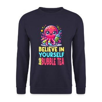Kawaii Octopus Bubble Tea Believe In Yourself - Unisex Sweatshirt - navy - Front - Alina (178cm) & Michal (187cm)