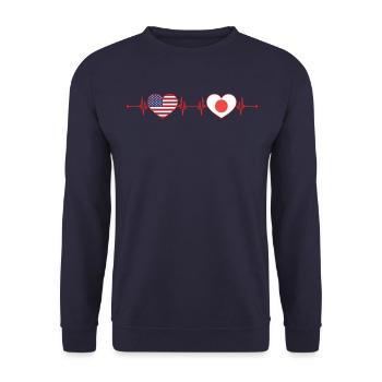 États-Unis Japon Heartbeat Cœur Américain Japonais - Sweat-shirt Unisexe - marine - Devant - Alina (178cm) & Michal (187cm)