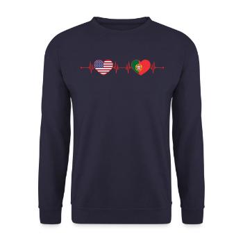 USA Portugal Heartbeat American Portuguese - Unisex Sweatshirt - navy - Front - Alina (178cm) & Michal (187cm)