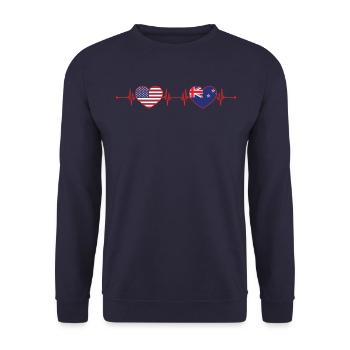 États-Unis Nouvelle-Zélande Heartbeat Américain Néo-Zélandais - Sweat-shirt Unisexe - marine - Devant - Alina (178cm) & Michal (187cm)