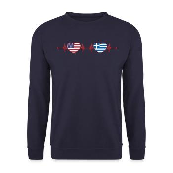 USA Griechischer Herzschlag Amerikanisches Griechenland - Unisex Pullover - Navy - Vorne - Alina (178cm) & Michal (187cm)
