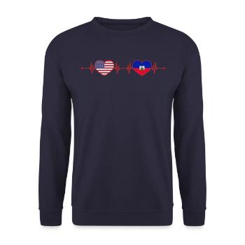 USA Haiti Herzschlag Amerikanisch Haitianisch - Unisex Pullover - Navy - Vorne - Alina (178cm) & Michal (187cm)