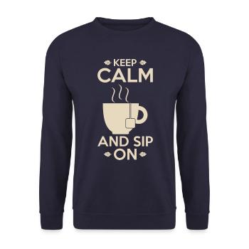 Teeliebhaber-Geschenk: Ruhe bewahren und schlürfen - Unisex Pullover - Navy - Vorne - Alina (178cm) & Michal (187cm)