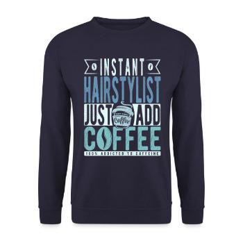 Instant-Friseur: Fügen Sie einfach Kaffee hinzu - Unisex Pullover - Navy - Vorne - Alina (178cm) & Michal (187cm)