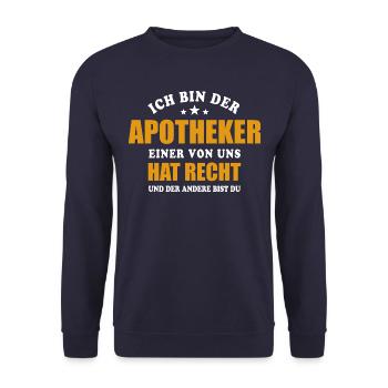 Ich bin der Apotheker - einer von uns hat Recht - Unisex Pullover - Navy - Vorne - Alina (178cm) & Michal (187cm)