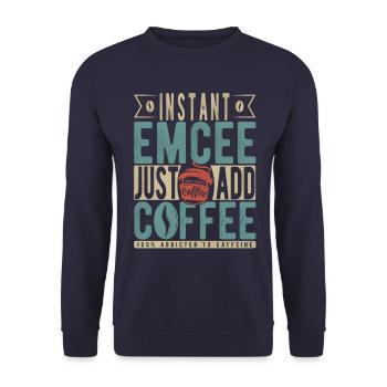 Instant Emcee Just Add Coffee - Unisex Pullover - Navy - Vorne - Alina (178cm) & Michal (187cm)