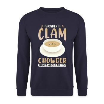 I Wonder If Clam Chowder Thinks About Me Too - Unisex Sweatshirt - navy - Front - Alina (178cm) & Michal (187cm)