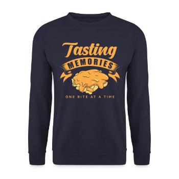 Mac And Cheese Kindheitserinnerungen - Unisex Pullover - Navy - Vorne - Alina (178cm) & Michal (187cm)