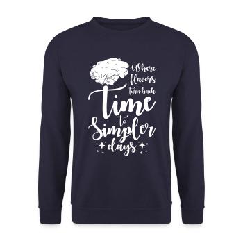 Mac And Cheese Food Nostalgie Kindheitserinnerungen - Unisex Pullover - Navy - Vorne - Alina (178cm) & Michal (187cm)