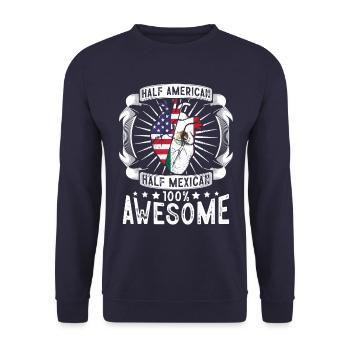 Mexiko USA Flagge - Halb Amerikanerin, Halb Mexikanerin - Unisex Pullover - Navy - Vorne - Alina (178cm) & Michal (187cm)