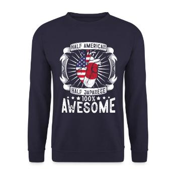 Japan USA-Flagge - Halb Amerikanerin, Halb Japanerin - Unisex Pullover - Navy - Vorne - Alina (178cm) & Michal (187cm)