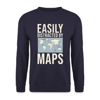 Easily Distracted By Maps Geographie-Lehrer - Unisex Pullover - Navy - Vorne - Alina (178cm) & Michal (187cm)