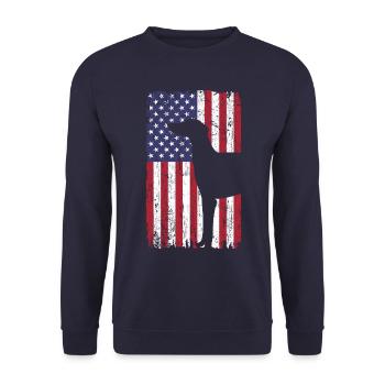 Chien lévrier avec drapeau des États-Unis - Sweat-shirt Unisexe - marine - Devant - Alina (178cm) & Michal (187cm)