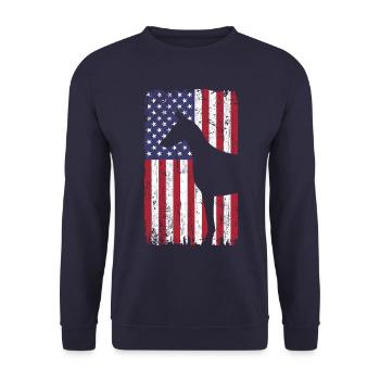 Doberman Pinscher chien avec drapeau des États-Unis - Sweat-shirt Unisexe - marine - Devant - Alina (178cm) & Michal (187cm)