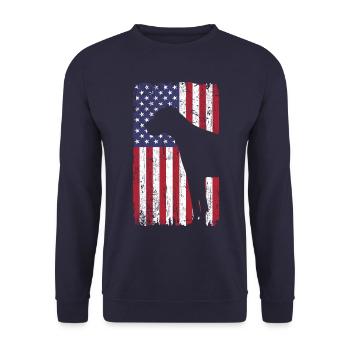 Deutsche Dogge Hund mit USA Flagge - Unisex Pullover - Navy - Vorne - Alina (178cm) & Michal (187cm)
