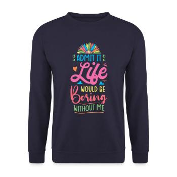 Lebensfreude Farbenfrohe Botschaft - Unisex Pullover - Navy - Vorne - Alina (178cm) & Michal (187cm)