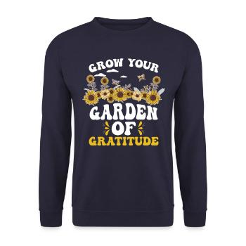 Grow Your Garden of Gratitude - Unisex Sweatshirt - navy - Front - Alina (178cm) & Michal (187cm)