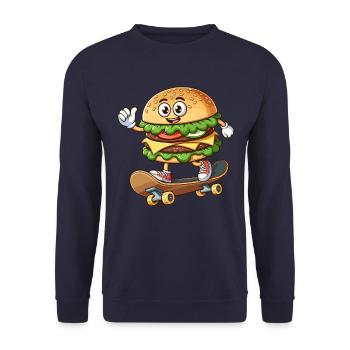 Hamburger Auf Skateboard Lustig - Unisex Pullover - Navy - Vorne - Alina (178cm) & Michal (187cm)