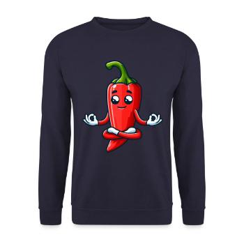 Entspannte Rote Paprika Charakter - Unisex Pullover - Navy - Vorne - Alina (178cm) & Michal (187cm)