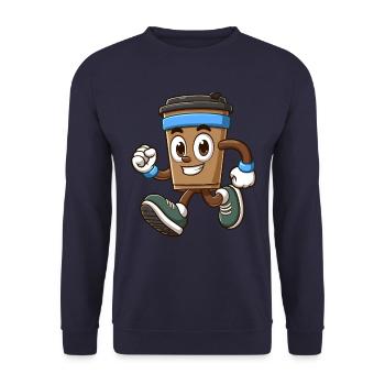 Laufender Kaffeebecher Mit Sneakers - Unisex Pullover - Navy - Vorne - Alina (178cm) & Michal (187cm)