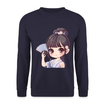 Fille d’anime avec ventilateur - Sweat-shirt Unisexe - marine - Devant - Alina (178cm) & Michal (187cm)